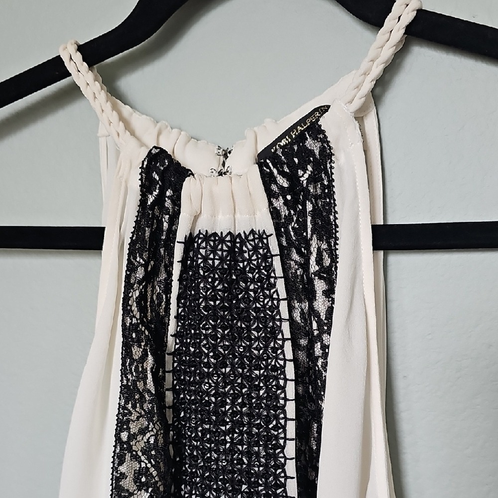 Kobi Halperin Black White Embellished Halter Rope Neck And Tie Tank Top Large - Picture 3 of 13